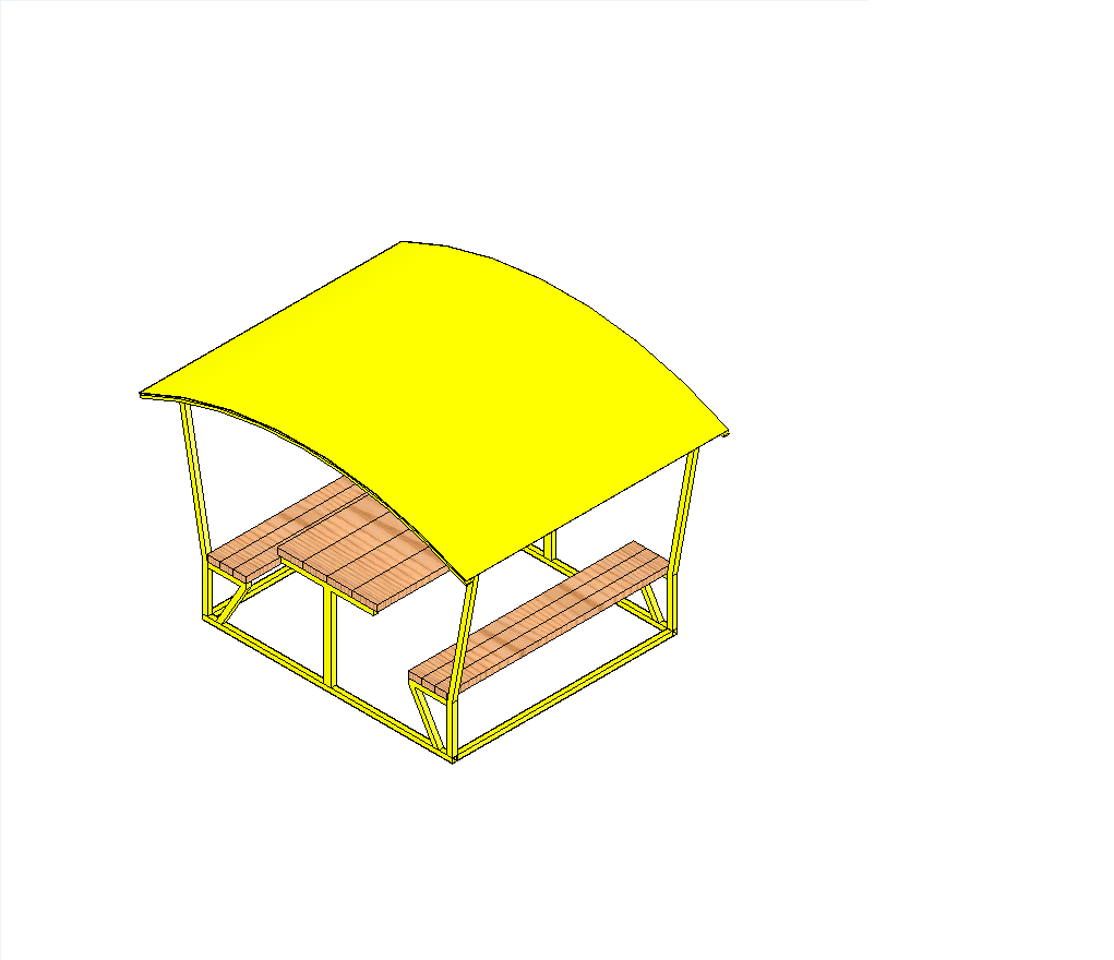 3D модель Беседка со столиком и скамейками, размеры 2х3 м.