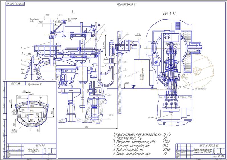 Чертеж Расчет дуговой сталеплавильной печи (производительность печи = 12 т/ч.)