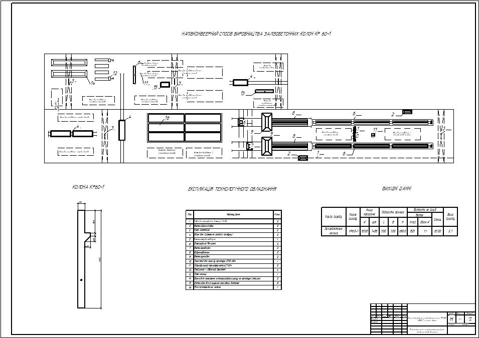 Чертеж Цех по изготовлению железобетонных колонн КР 60-1 промышленного одноэтажного здания