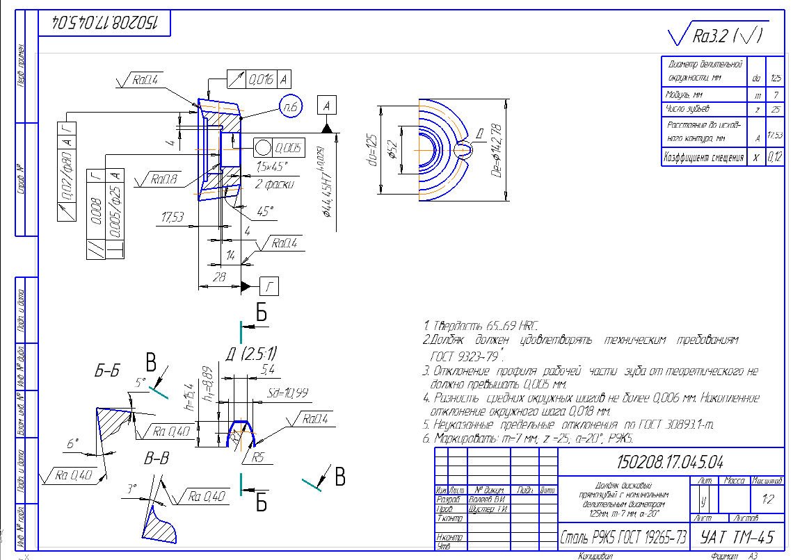 Чертеж Проектирование дискового долбяка d125