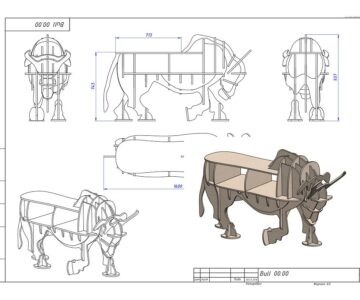 Чертеж Книжная полка в форме фигуры быка