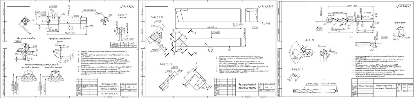 Чертеж Расчёт и проектирование режущего инструмента (токарный проходной резец, сверло, комплект ручных метчиков)