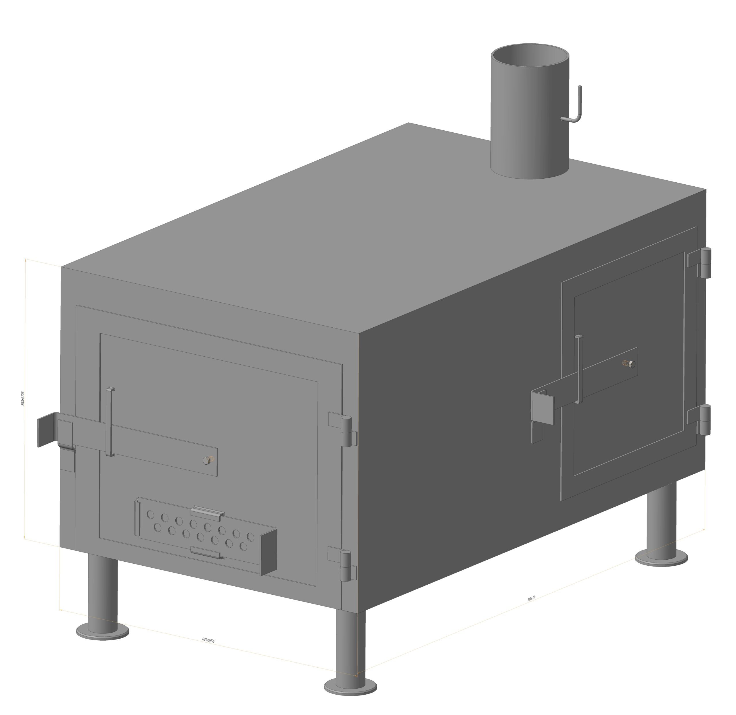 3D модель Буржуйка горизонтальная 625х500х1000