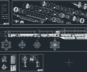 Чертеж Проект ракеты-носителя тяжелого класса с 1-ой и 2-ой амильно-гептильной и 3-ей кислородно-водородной ступенью