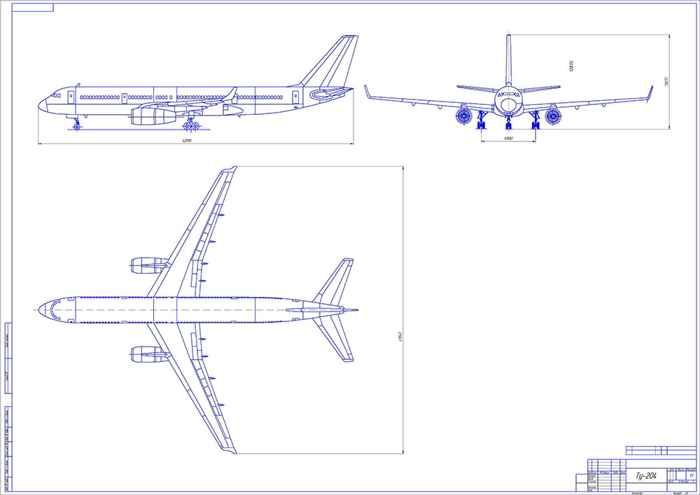 Чертеж Самолет Ту-204-300