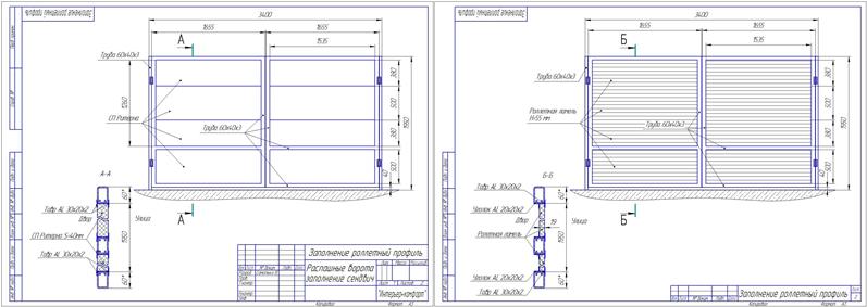 Чертеж Распашные ворота под автоматическое управление  3500х2500