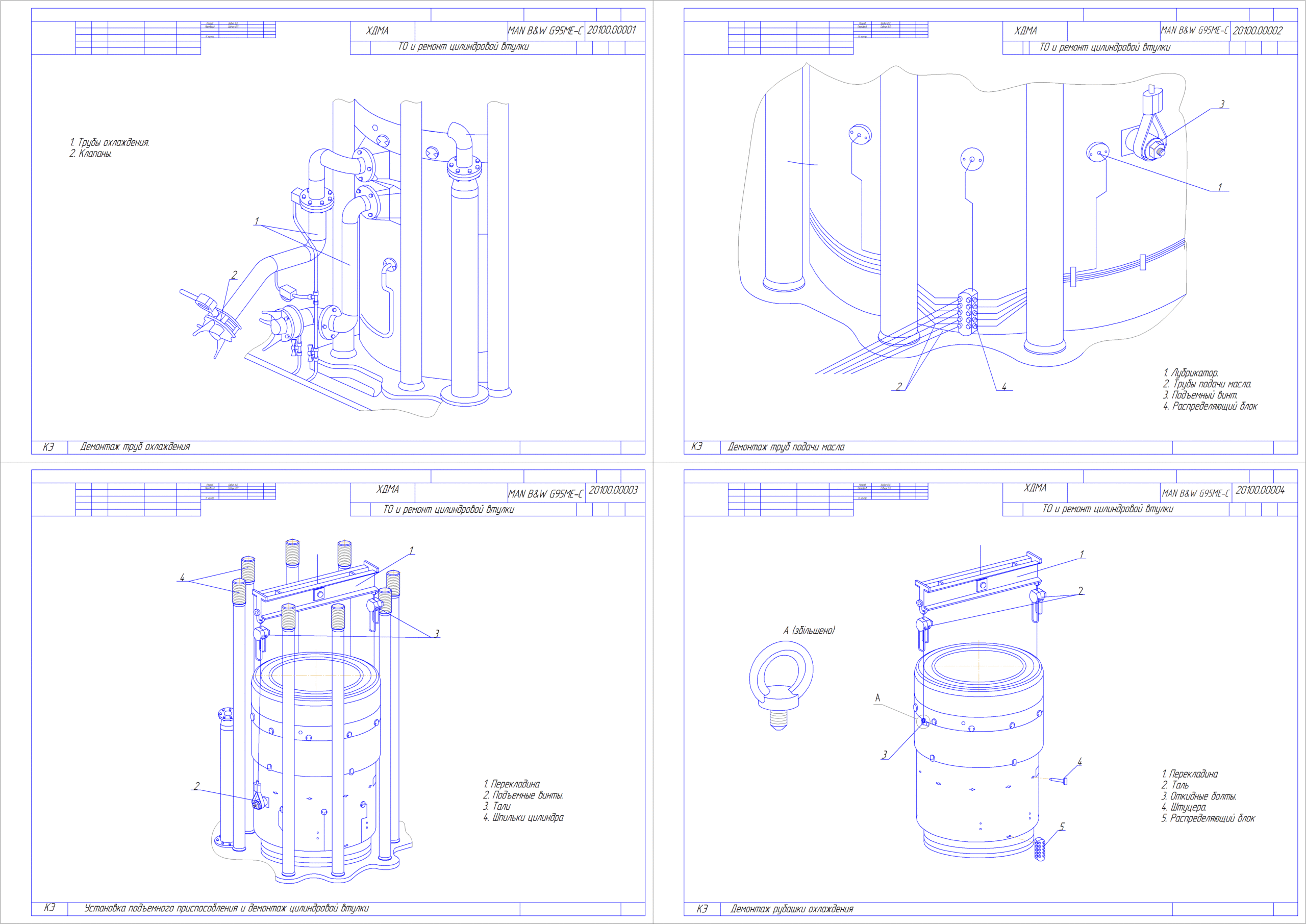 Чертеж Демонтаж цилиндровой втулки двигателя MAN B&W G95ME-C