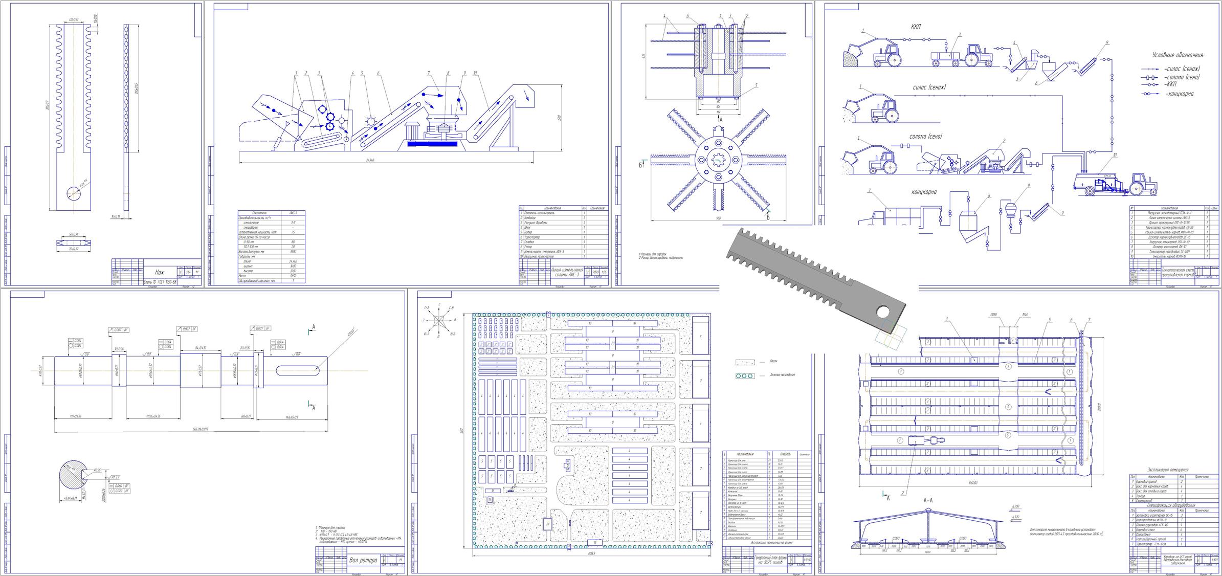 Чертеж Комплексная механизация молочной фермы на 1825 голов с усовершенствованием линии измельчения соломы ЛИС-3