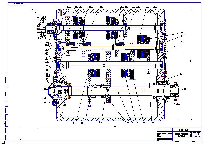 Чертеж Компоновка коробки скоростей токарного револьверного станка