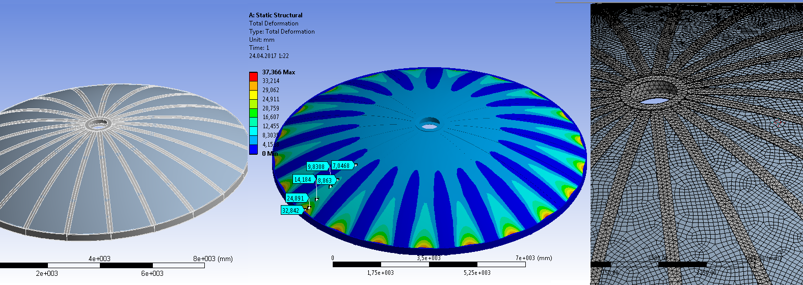 3D модель Расчет сферической крыши резервуара в Ansys Workbench