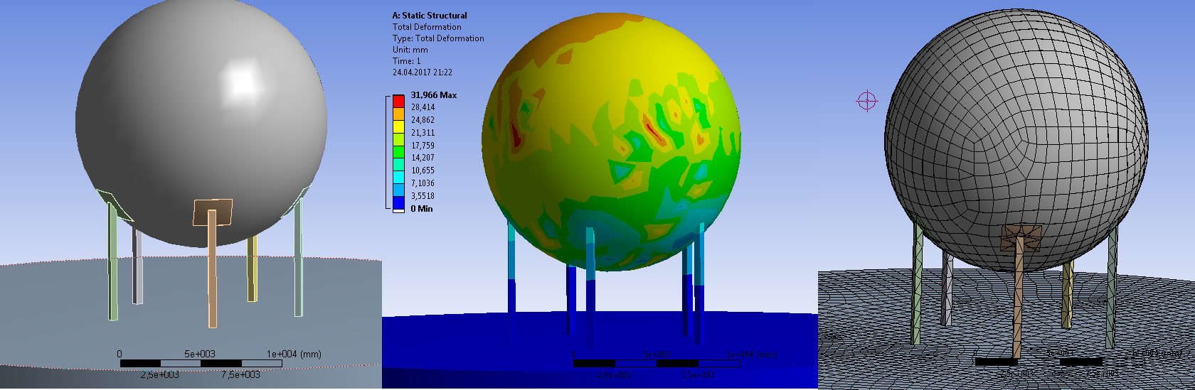 3D модель Расчет напряженно-деформированного состояния шарового резервуара