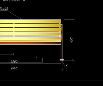 Чертеж Скамья длина 2,5 м