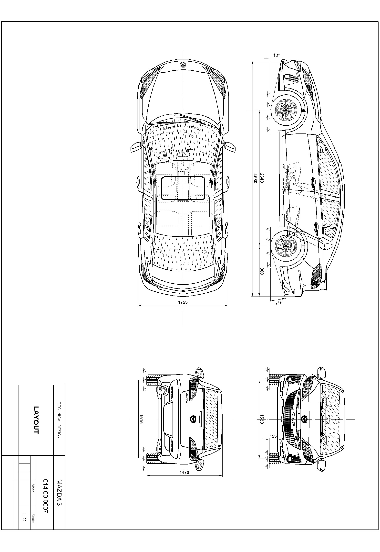 Чертеж Чертеж  автомобиля Mazda 3 (2nd generation)