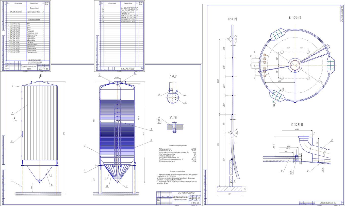 Чертеж Чертеж общего вида цилиндроконического танка (ЦКТ)