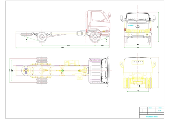 Чертеж Чертеж автомобиля Hyundai HD72 (wheelbase 3735)