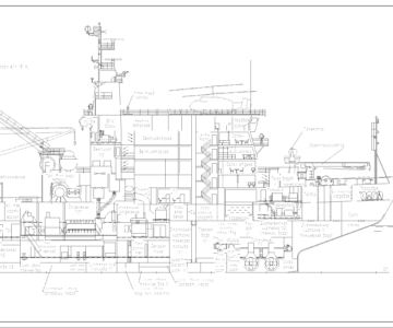 Чертеж Продольный разрез многоцелевого ледокола проекта 21900