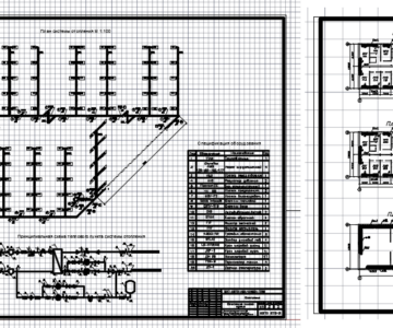 Чертеж Отопление  пятиэтажного жилого здания с уровнем пола первого этажа 1м