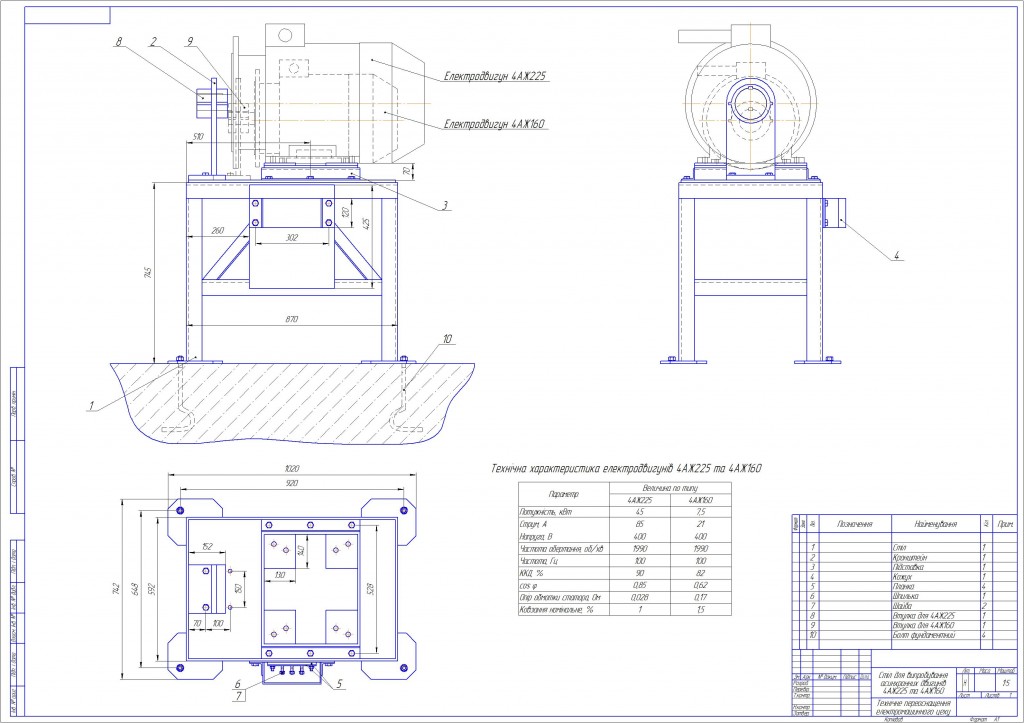 Чертеж Стол для испытания асинхронных двигателей 4АЖ225 и 4АЖ160