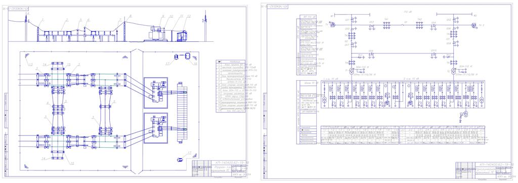 Чертеж Транзитная двухтрансформаторная подстанция напряжением 110/10 кВ