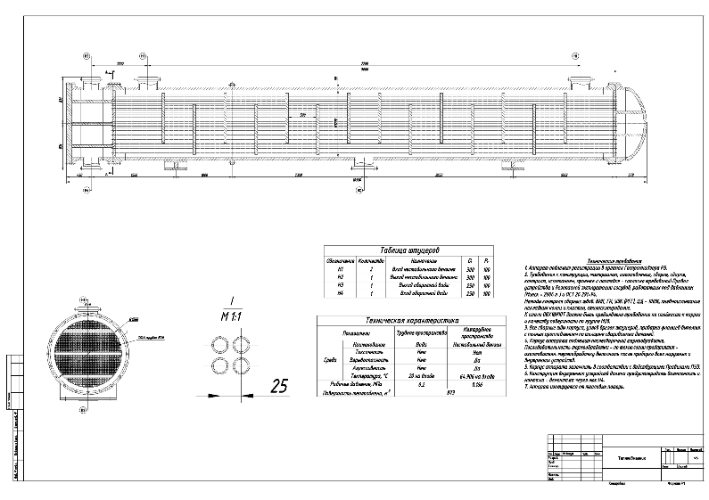 Чертеж Кожухотрубчатый теплообменник с неподвижными трубными решетками площадью теплообмена 873 м2