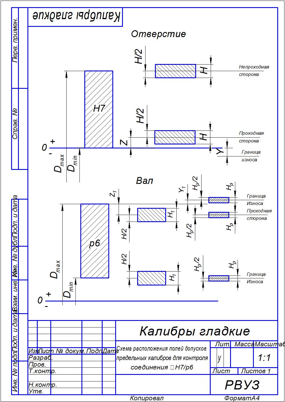 Чертеж Расчет предельных калибров