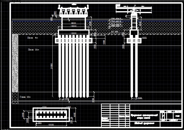 Чертеж Расчет фундамента промежуточной опоры моста (мелкого и глубокого заложения)