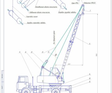 Чертеж Проектирование автомобильного крана грузоподъёмностью 10 т с электрическим приводом механизмов и гибкой подвеской стрелы.