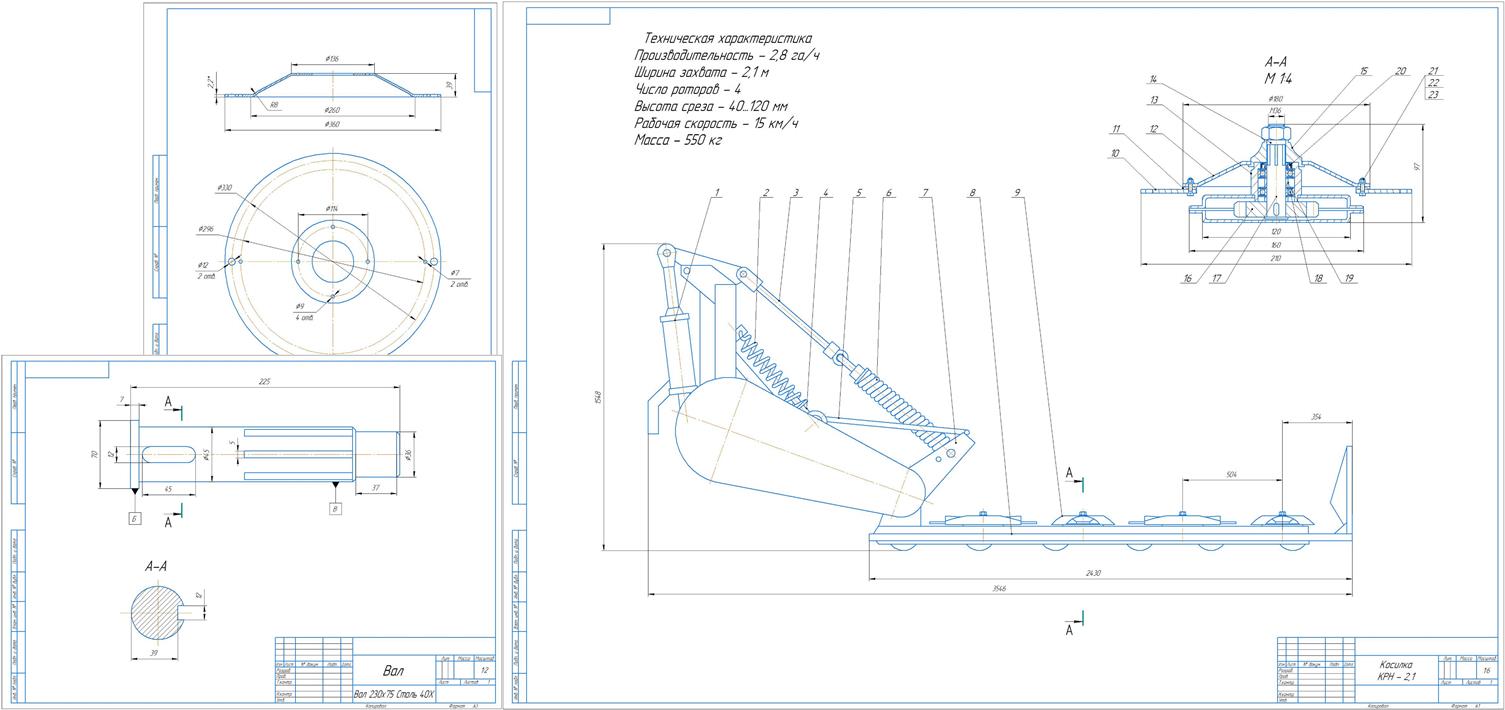 Чертеж Анализ технологического и рабочего процесса Косилки КРН-2,1 с модернизацией ротора