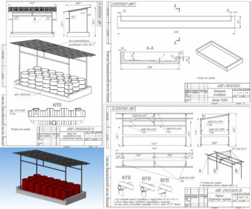 3D модель Навес для складирования бочек с замазученным грунтом