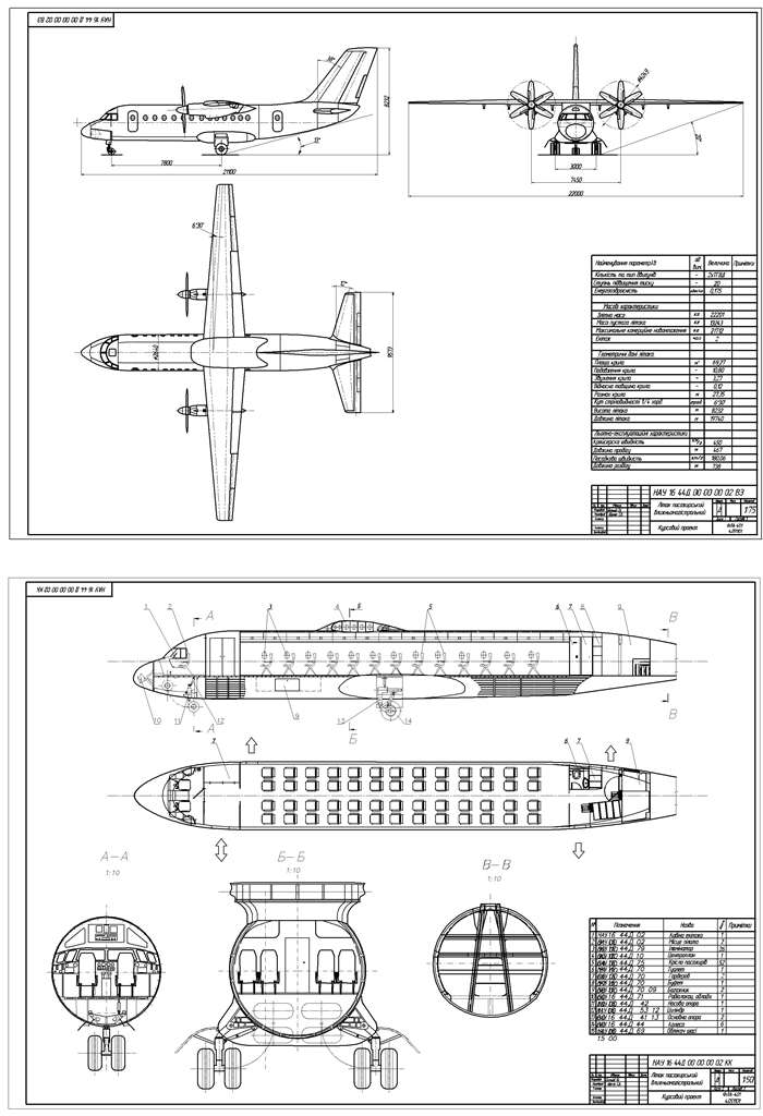 Чертеж Проект пассажирского среднемагистрального самолета» (прототип АН-140)