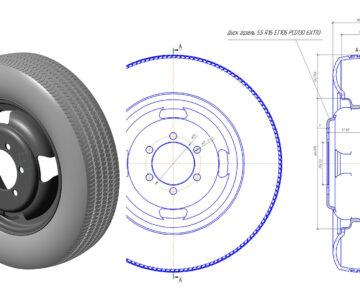 3D модель Диск газель 5.5in R16 ET105 PCD130 6Х170. Шина 185/75 R16