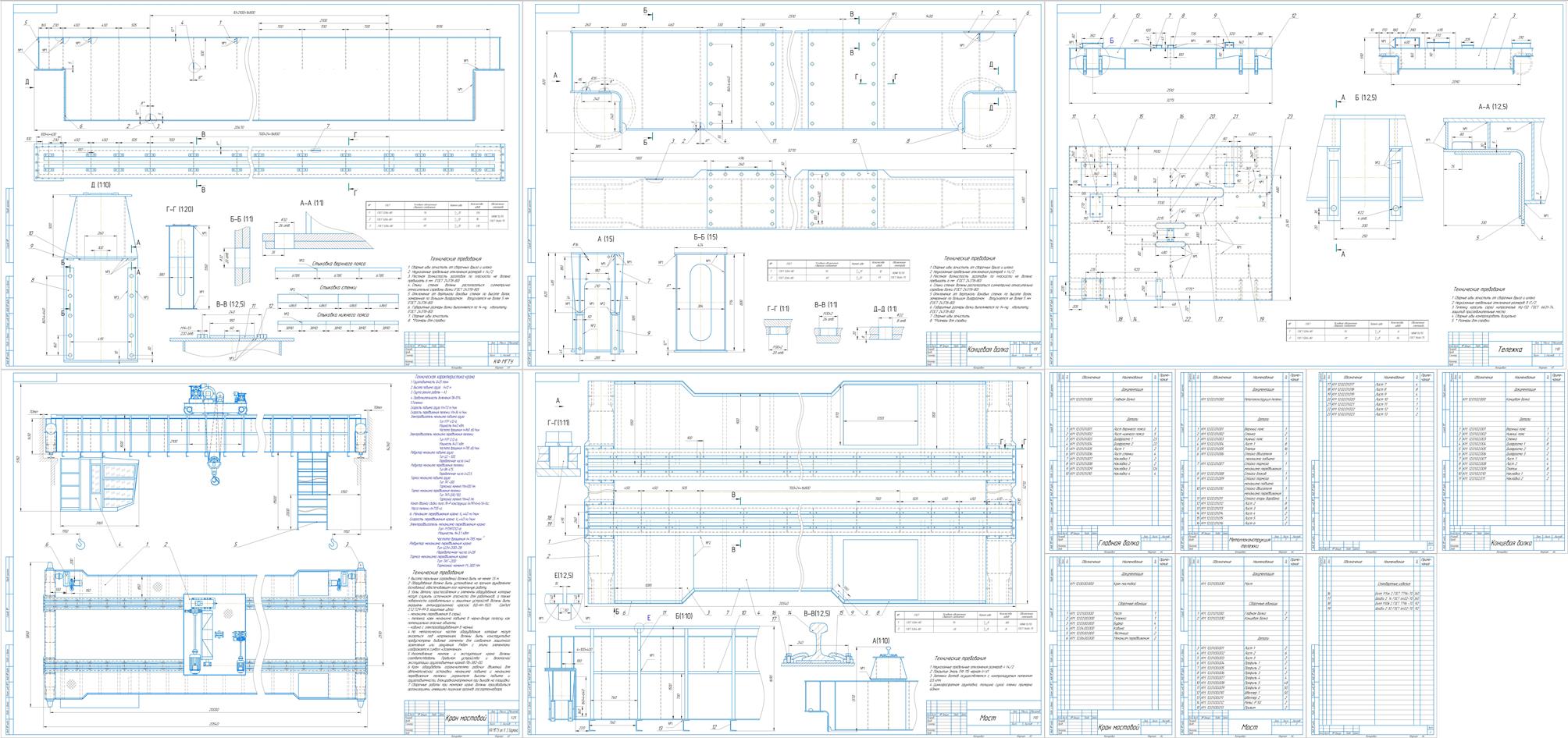 Чертеж Проектирование металлоконструкции мостового крана грузоподъемностью 25 тонн
