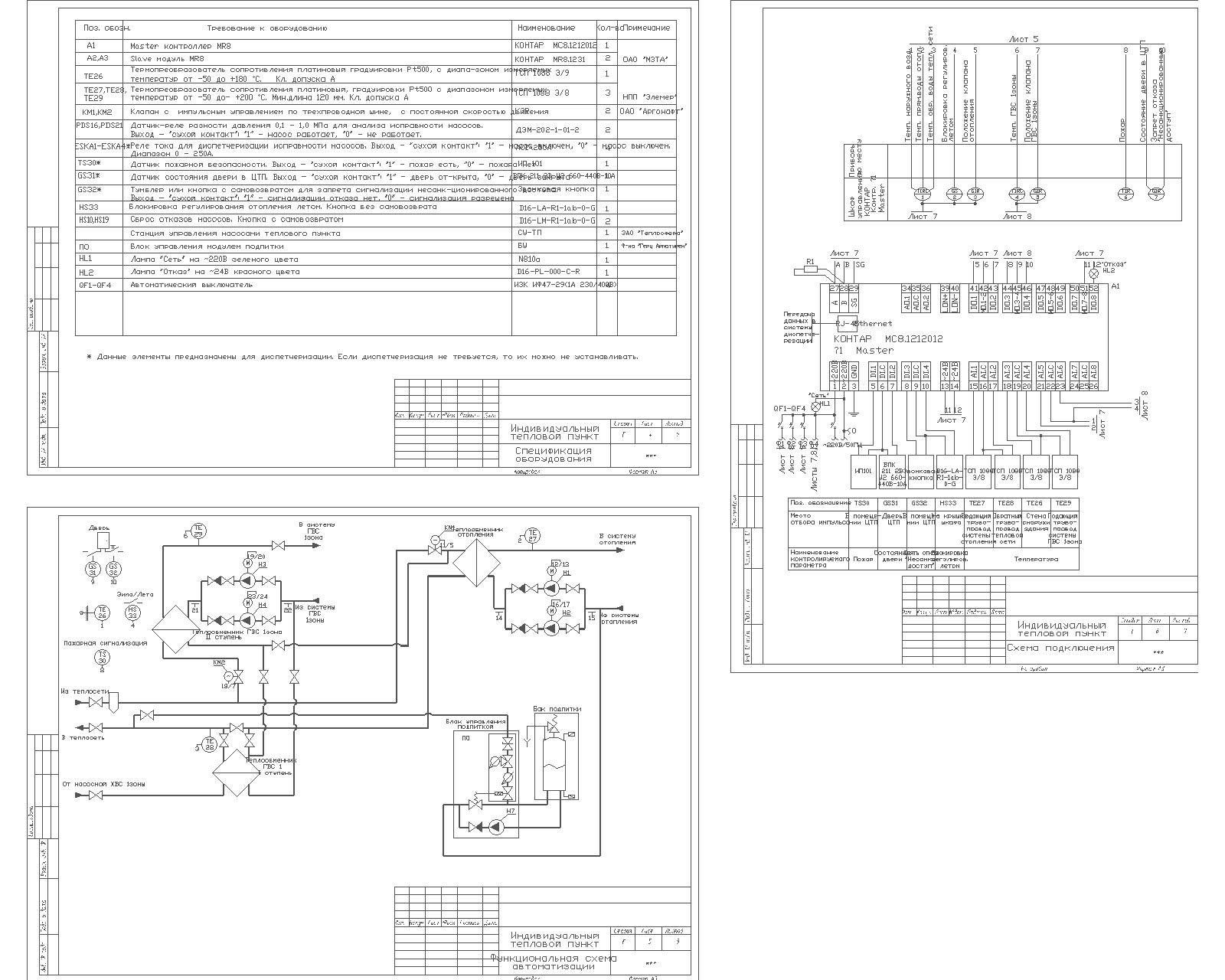 Чертеж Автоматизация ИТП с одной зоной ГВС на базе приборов КОНТАР