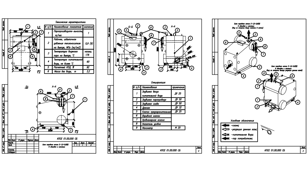 Чертеж Блок котла е-1,0-0,9 (9) видовой чертеж