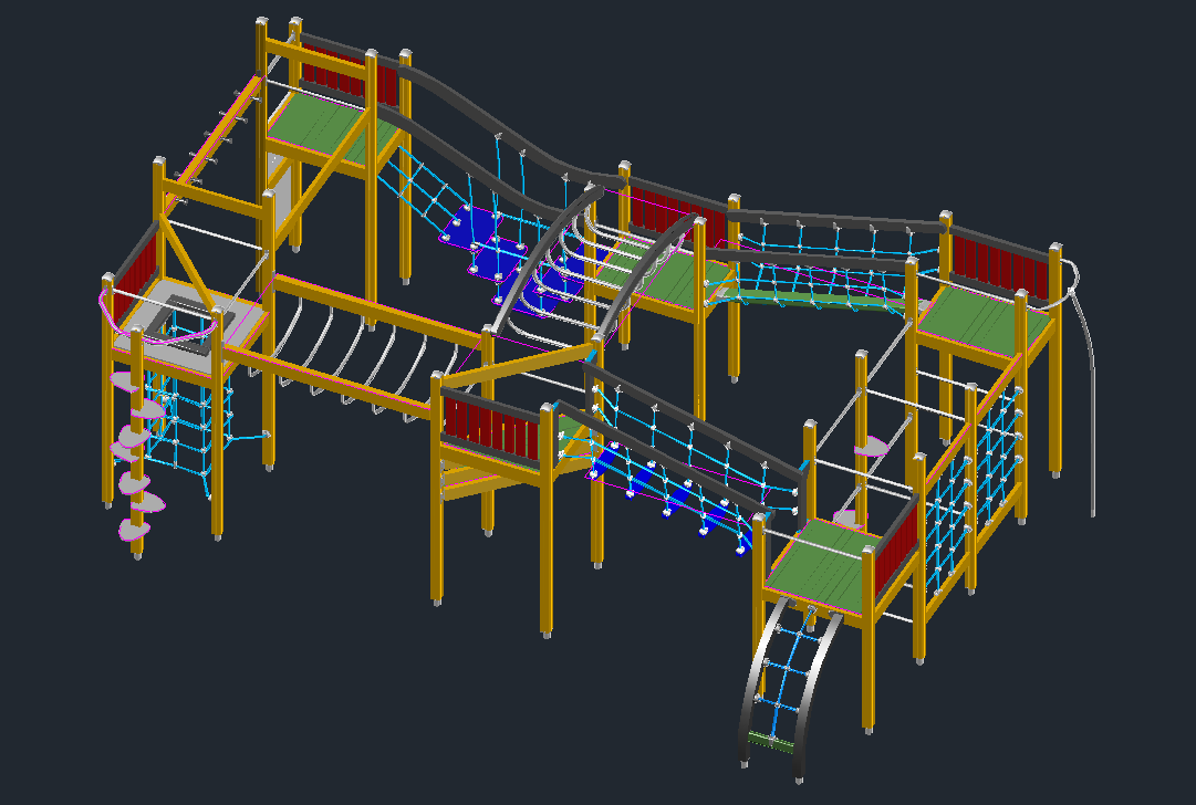 3D модель Детская площадка с башнями и канатными дорогами