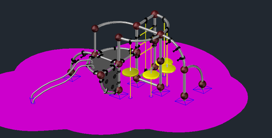 3D модель Детская площадка с горкой и дугами и шарами в качестве узлов