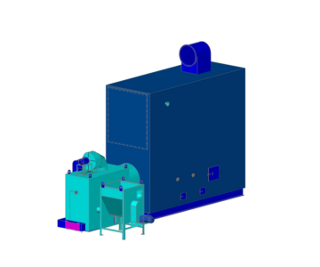 3D модель Модель Котла отопительного водогрейного твердотопливного КОВ-2,5 в агрегате с горелкой твердотопливной