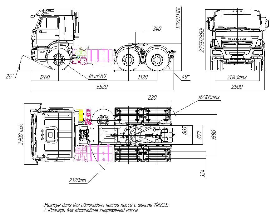Чертеж Габаритный чертеж КАМАЗ 65116-А4