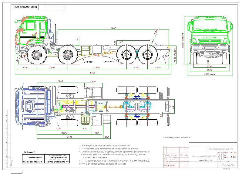 Чертеж Шасси КАМАЗ 63501-3025