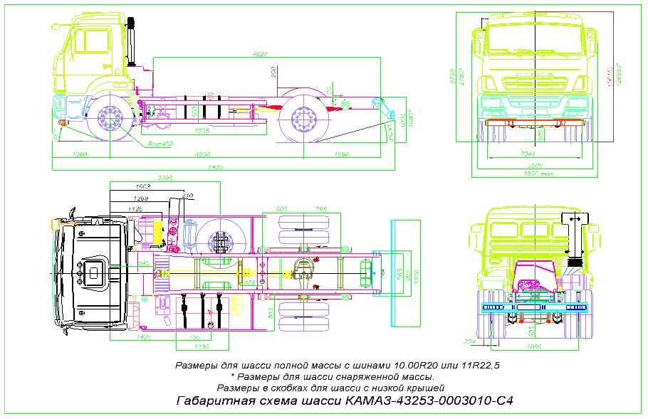 Чертеж Габаритный чертеж  КАМАЗ 43253 ГЧ