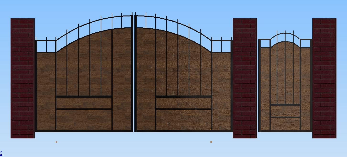 3D модель Ворота въездные распашные аркой 3м