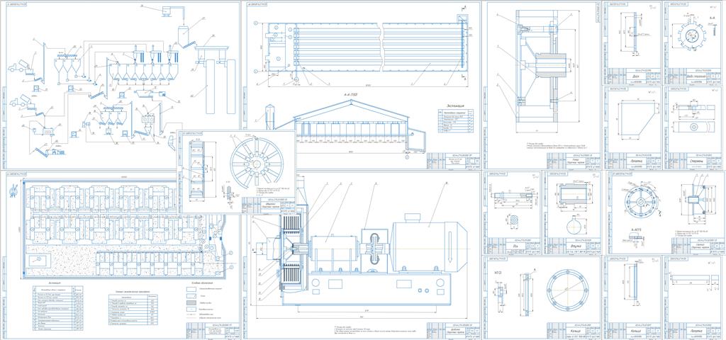 Чертеж Механизация приготовления и раздачи кормов на птицефабрике на 1 млн. кур-несушек с разработкой дробилки-ракушки