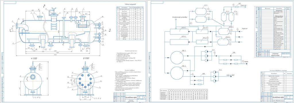 Чертеж Проектирование нефтегазосепаратора со сбором воды типа НГСВ для установки подготовки нефти (УПН)