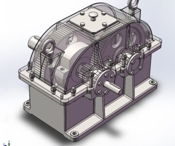 3D модель Соосный цилиндрический редуктор, U=25, m=3 мм.