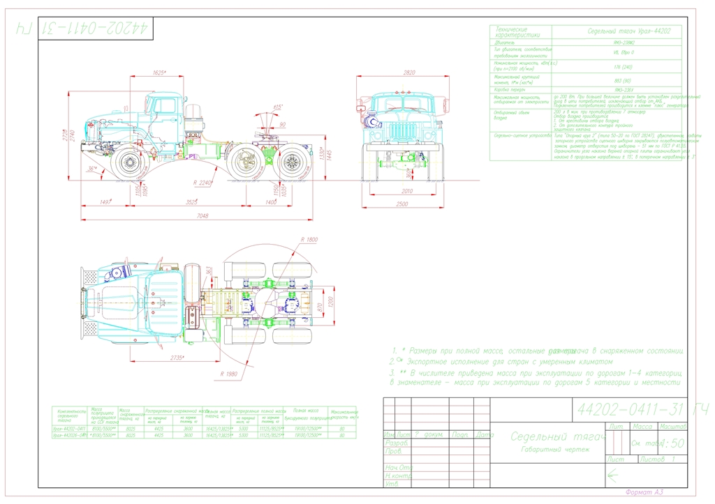 Чертеж Габаритный чертеж Урал 44202-0411-31