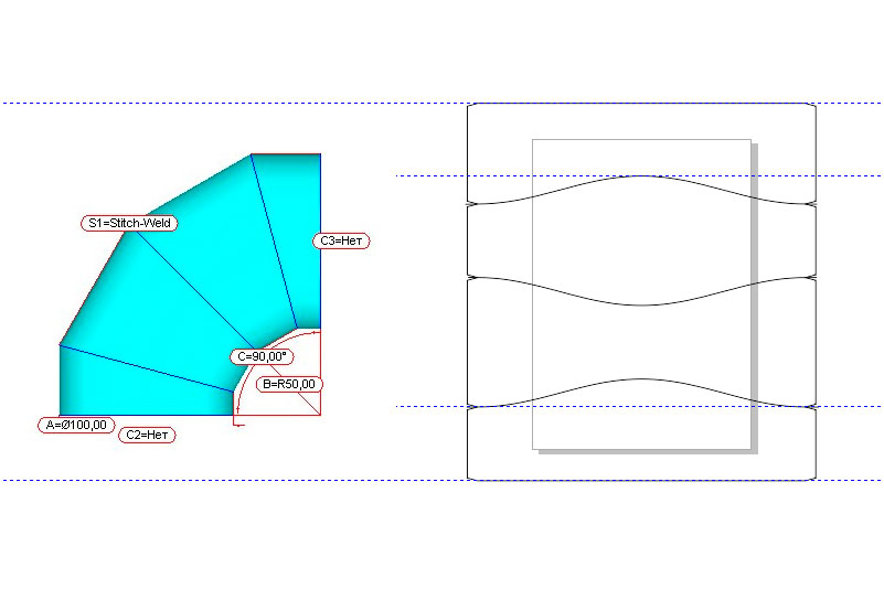 Чертеж Отвод сегментный круглый d=100мм