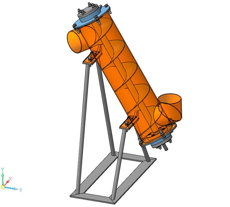 3D модель Расчет винта и вала винтового конвейера - диаметр винта D, мм - 100; шаг винта t, мм - 80 для пшеницы