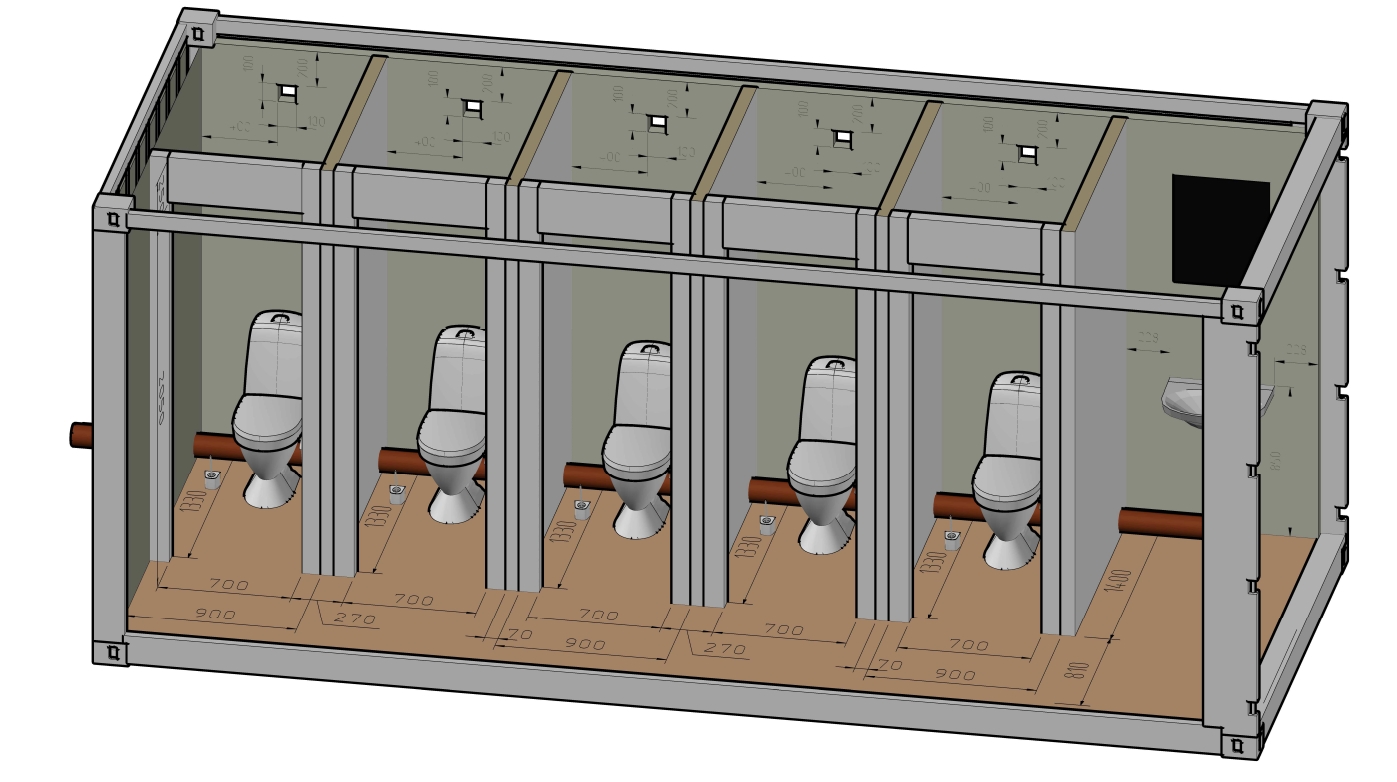 3D модель Туалет общественный из 20ft контейнера