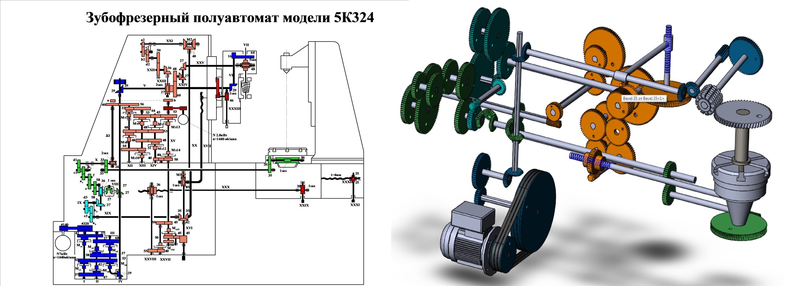 3D модель 3D модель кинематической схемы зубофрезерного станка модели 5К324