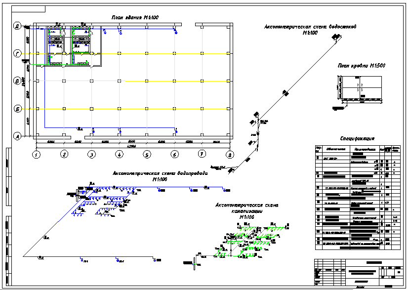 Чертеж Внутренний водопровод и канализация промышленного здания